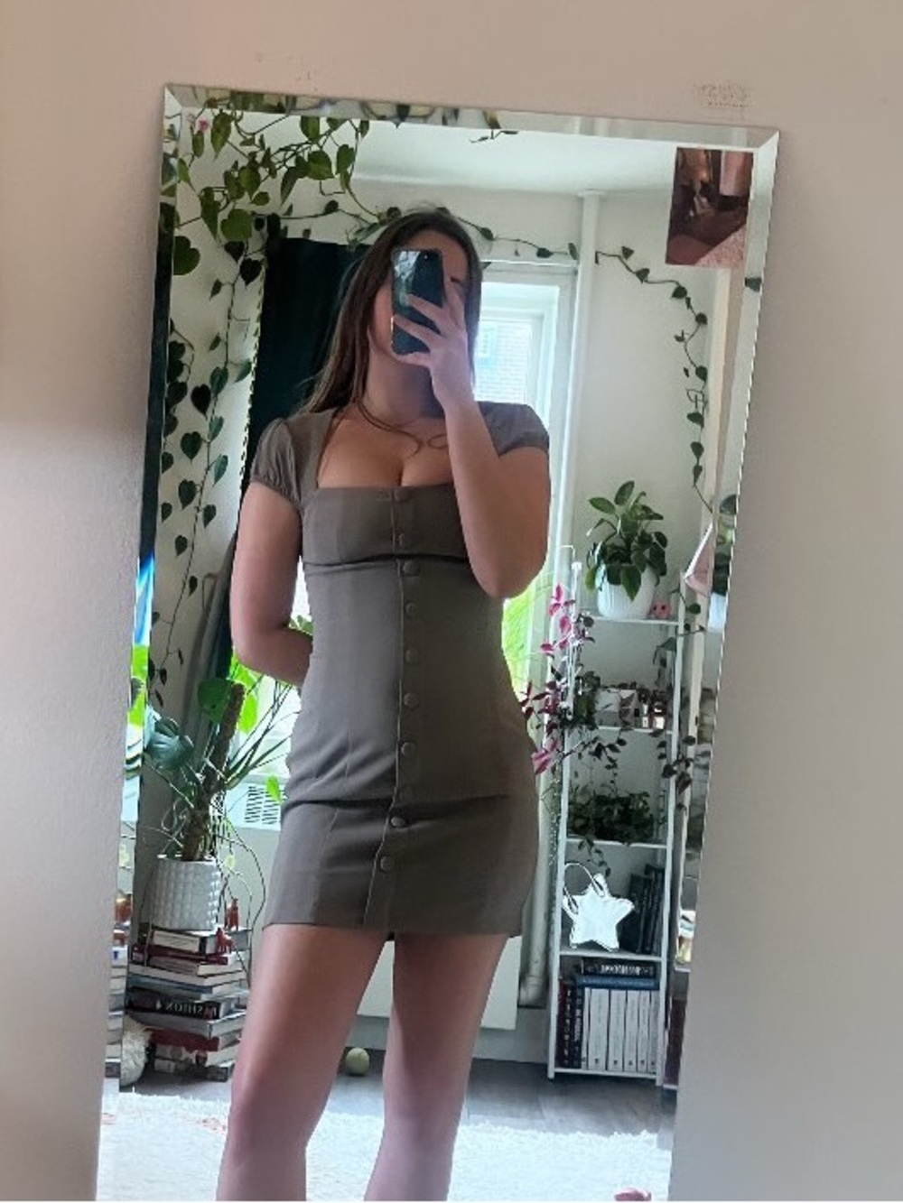 Sage Green Button-Front Mini Dress